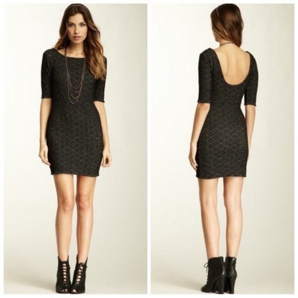 Free People Lady Pucker Scoop Back Bodycon Textured Stretchy Knit Dress - Large